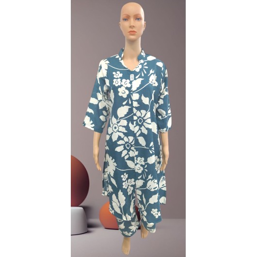 Blue Floral Printed Night Suit