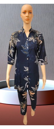 Dark Blue Leaf Print Night Suit