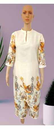 Elegant Beige/Cream Floral Border Loungewear Set