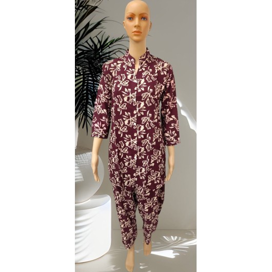 Maroon All-Over Floral PJ Set