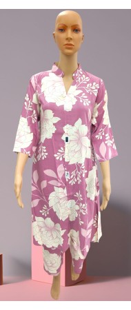 Mauve Pink Big Floral Night Suit
