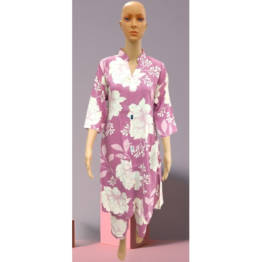 Mauve Pink Big Floral Night Suit
