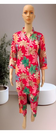 Vibrant Red Tropical Leaf Print Pyjama Set